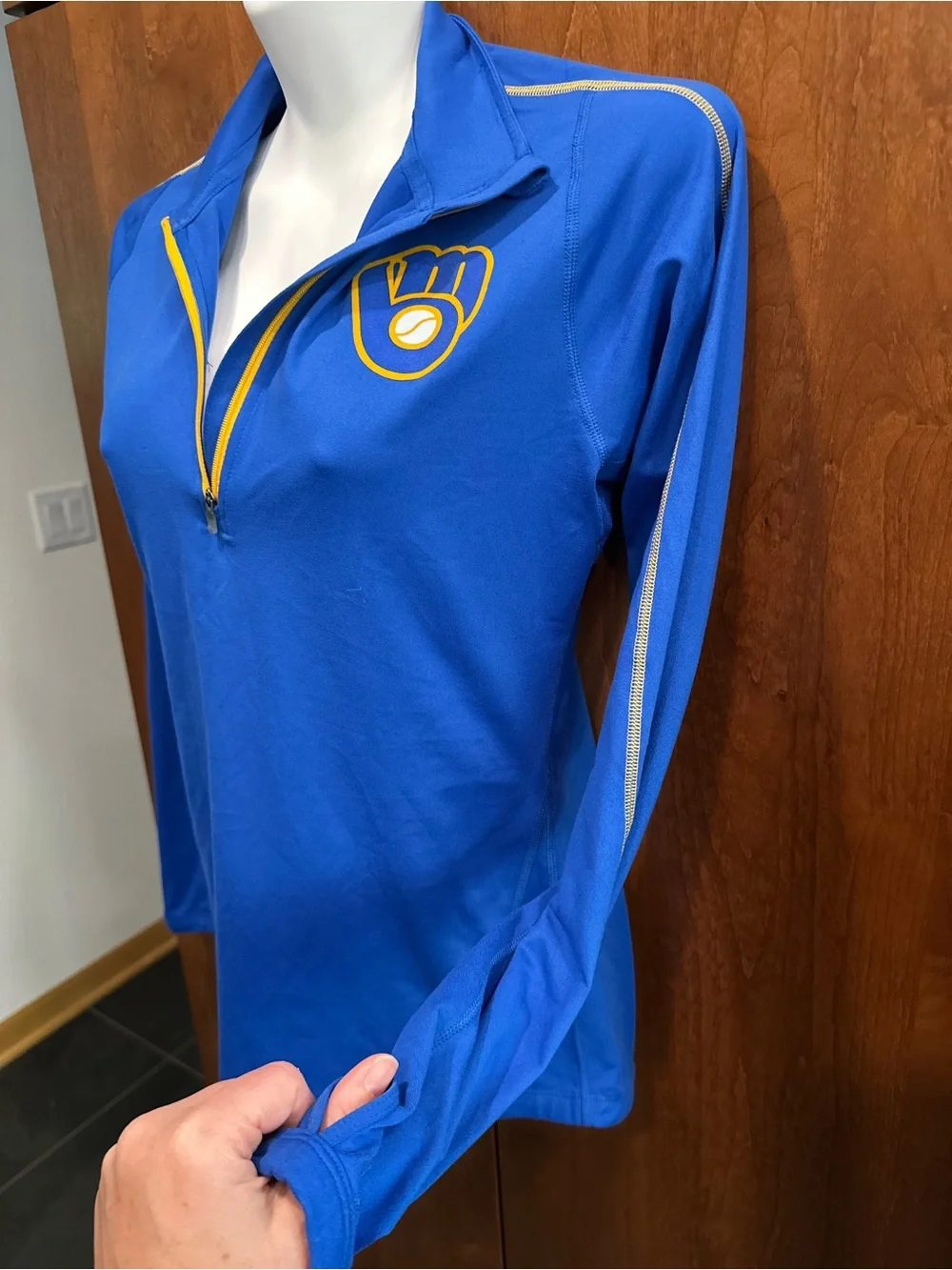 Nike Blue Women's Brewers Half-Zip Pullover with Yellow Accents